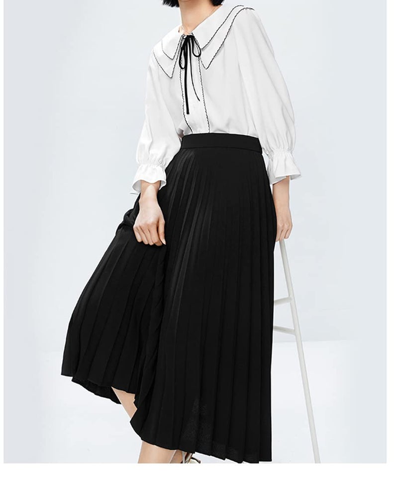 GOLDSTITCH Women's High Waist Pleated Skirt A line Swing Midi Skirt Black - Image 3